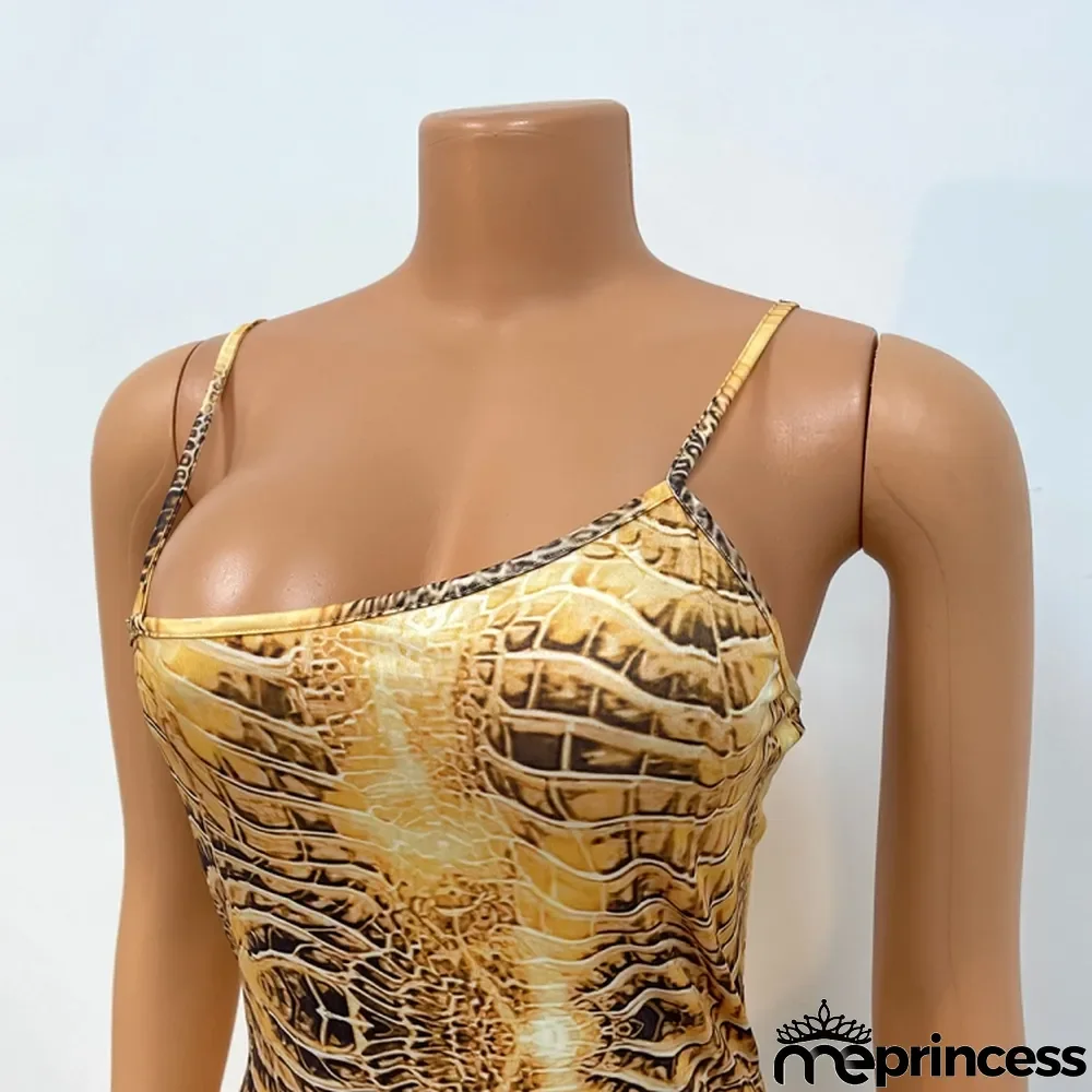 Fall Sexy Print Straps Sleeveless Long Dress