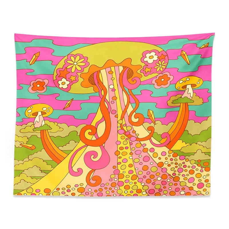 Psychedelic Colorful Mushroom Tapestry Hippie Wall Bedroom Bedside Background Wall Cloth House Renovation Cover Wall Cloth