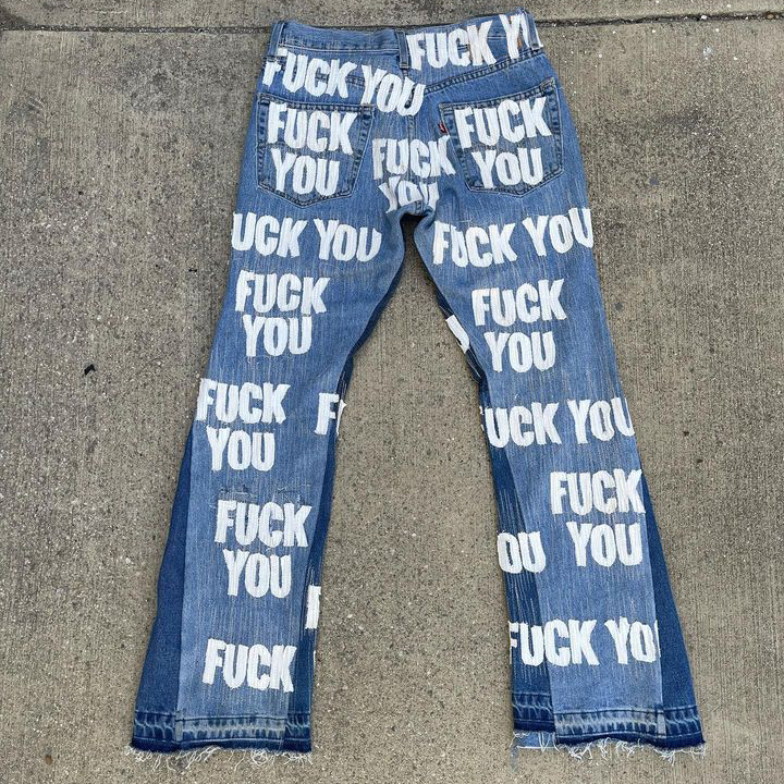 Casual patchwork ripped trousers street jeans