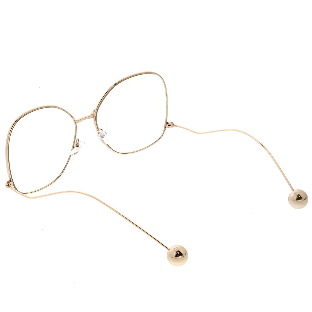 Oversize Butterfly Thin Curved Metal Arms Ball Accents Clear Flat Lens Glasses 63mm