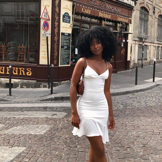 LANFUBEISI Spaghetti Straps Ruffles Mini Dress Club Party Elegant Sleeveless Slip Women's Summer Sundress Outfits Holiday LANFUBEISI