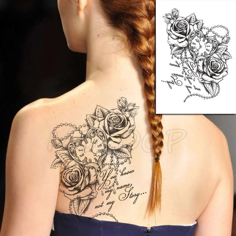 Temporary Tattoo Stickers Rose Sapphire Red Flower Fake Tatto Waterproof Tatoo Back Leg Arm Belly Big Size for Women Men Girl