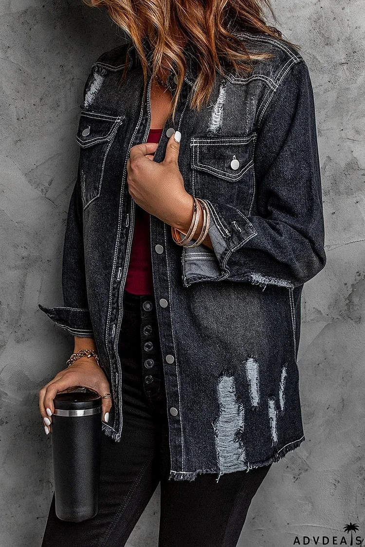 Black Distressed Jean Jacket