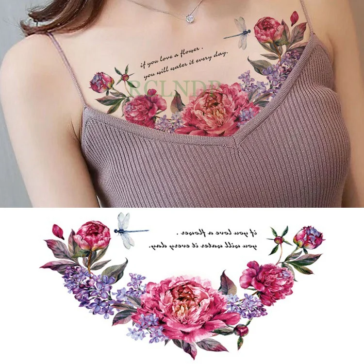 Sdrawing Temporary Tattoo Sticker leaf flower plant black sketch Fake Tatoo Breast Chest Back Belly Flash Tatto For Women Girl