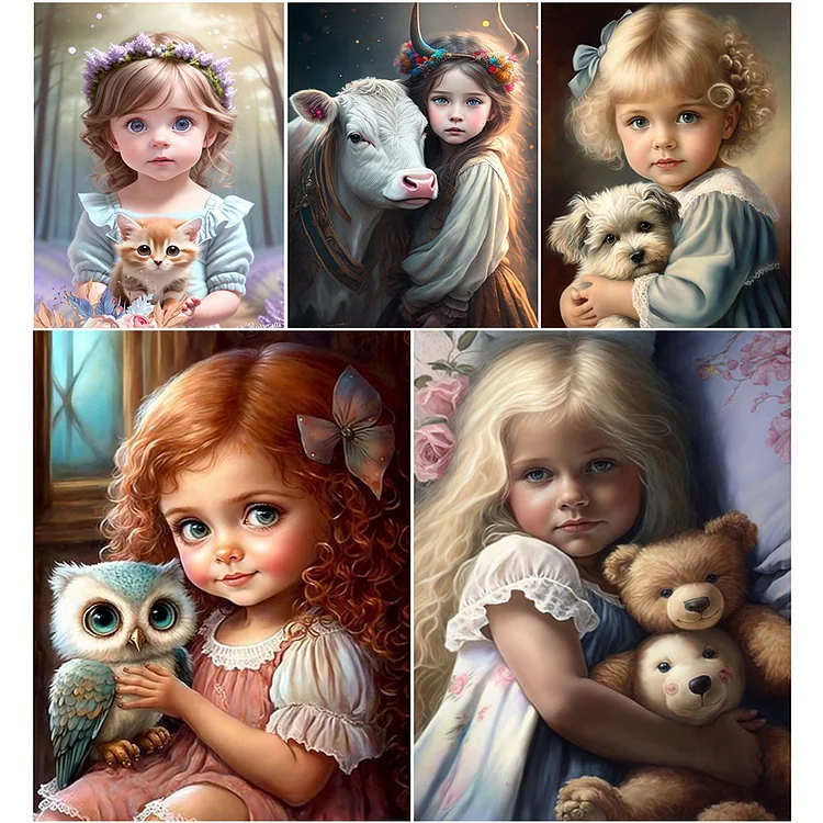 Full Square Drill Diamond Painting -Cute Pets And Girls - 30*40cm