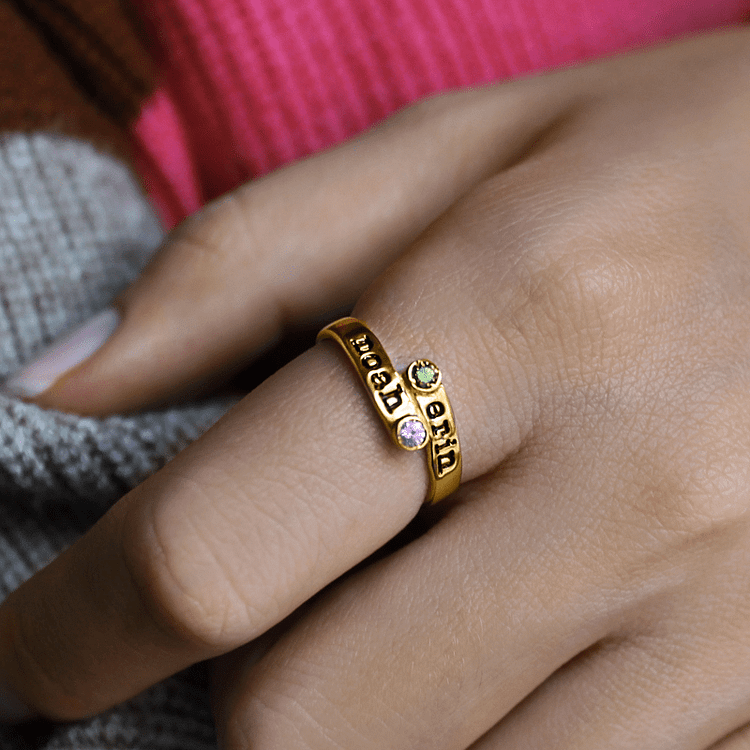 Custom Hug Healing Crystal Birthstone Ring