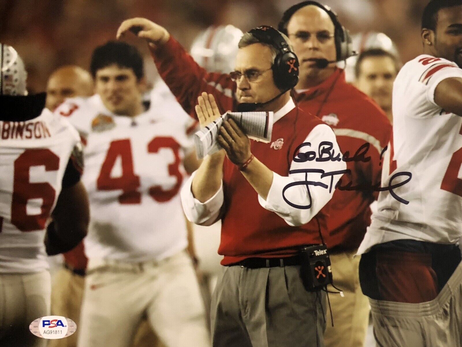 Jim Tressel Signed Autographed Ohio State Buckeyes 8x10 Photo Poster painting Psa/Dna