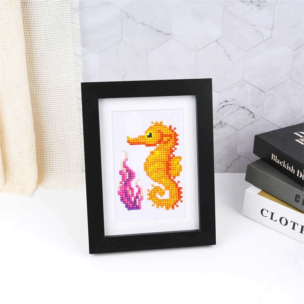 8pcs Marine Animal DIY Mini Partial Round Diamond Painting Set Desktop Decor No Frame(12*17cm)