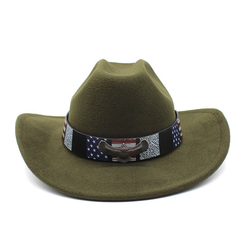 Punk Western Cowboy Felt Hat-ArmyGreen