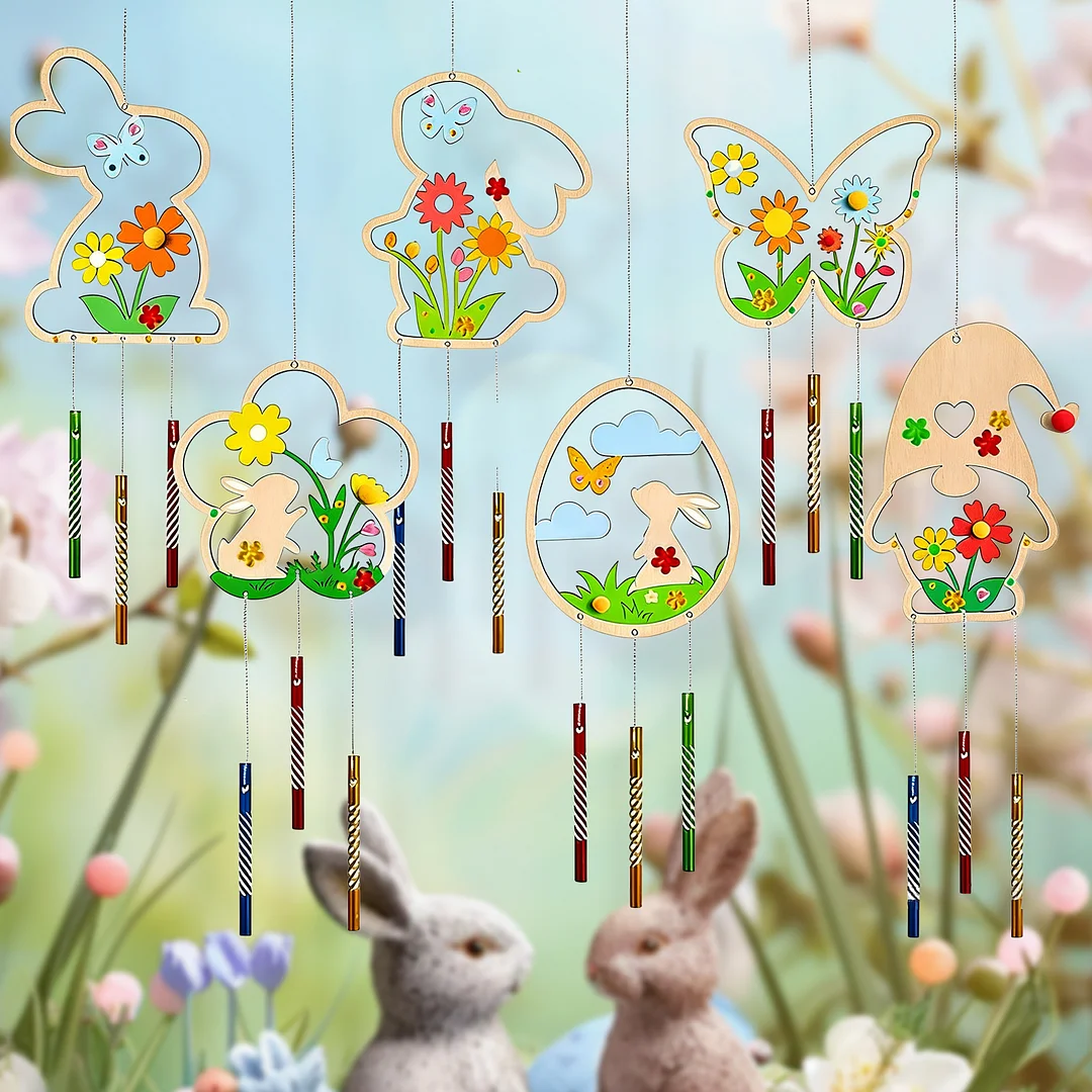 Easter Wind Chime Making Kit Diamond Painting Hanging Pendant Make Your Own 5D DIY Diamond Painting Dots Pendant Wooden Ornaments for Garden Window Decoration