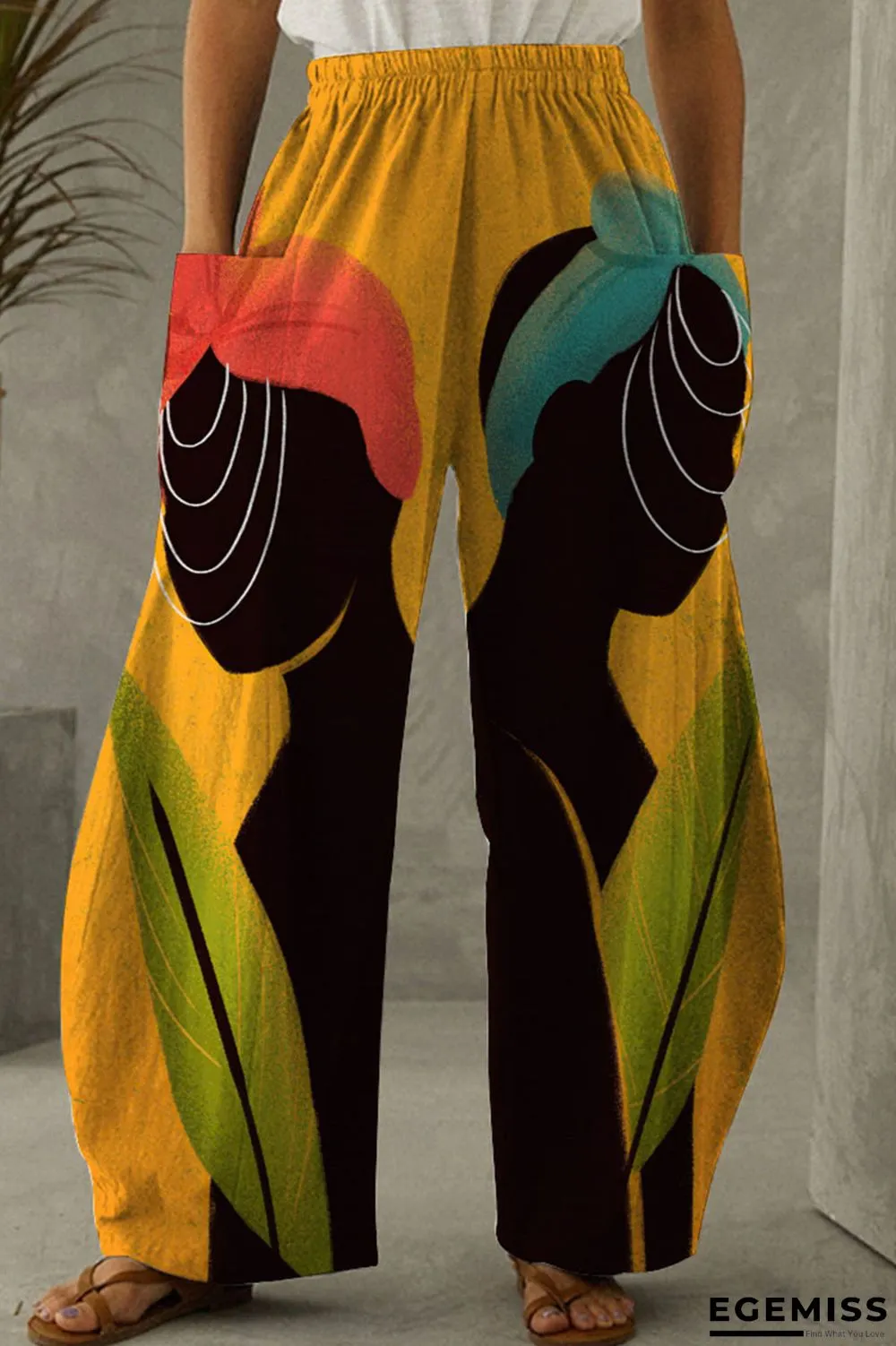 Yellow Casual Print Patchwork High Waist Straight Positioning Print Bottoms | EGEMISS