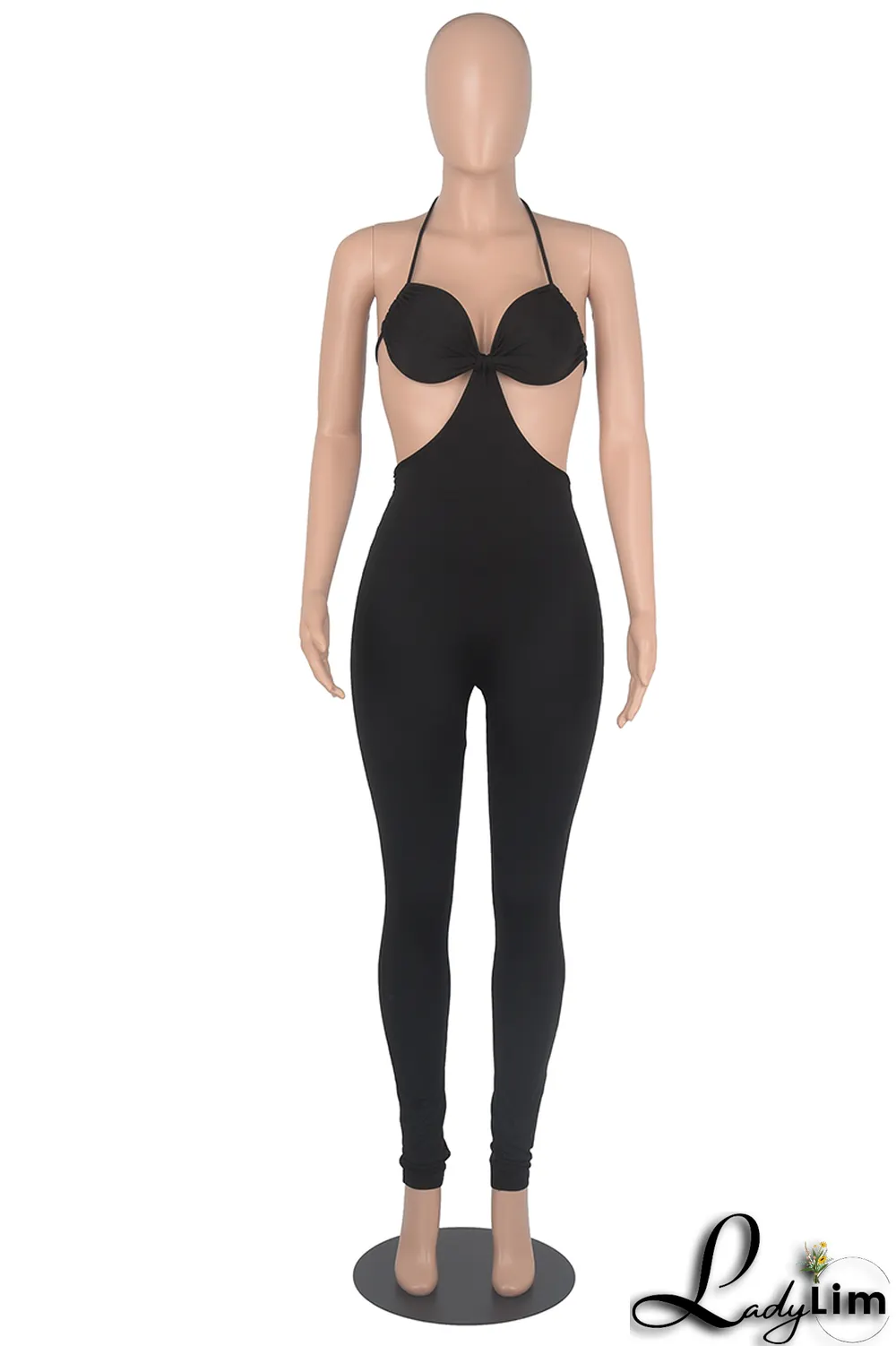 White Sexy Solid Patchwork Halter Skinny Jumpsuits
