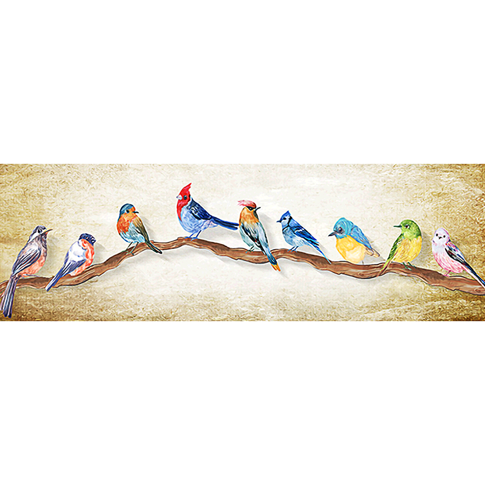 

80*30CM - Round Drill Diamond Painting - Birds on Branch, 501 Original