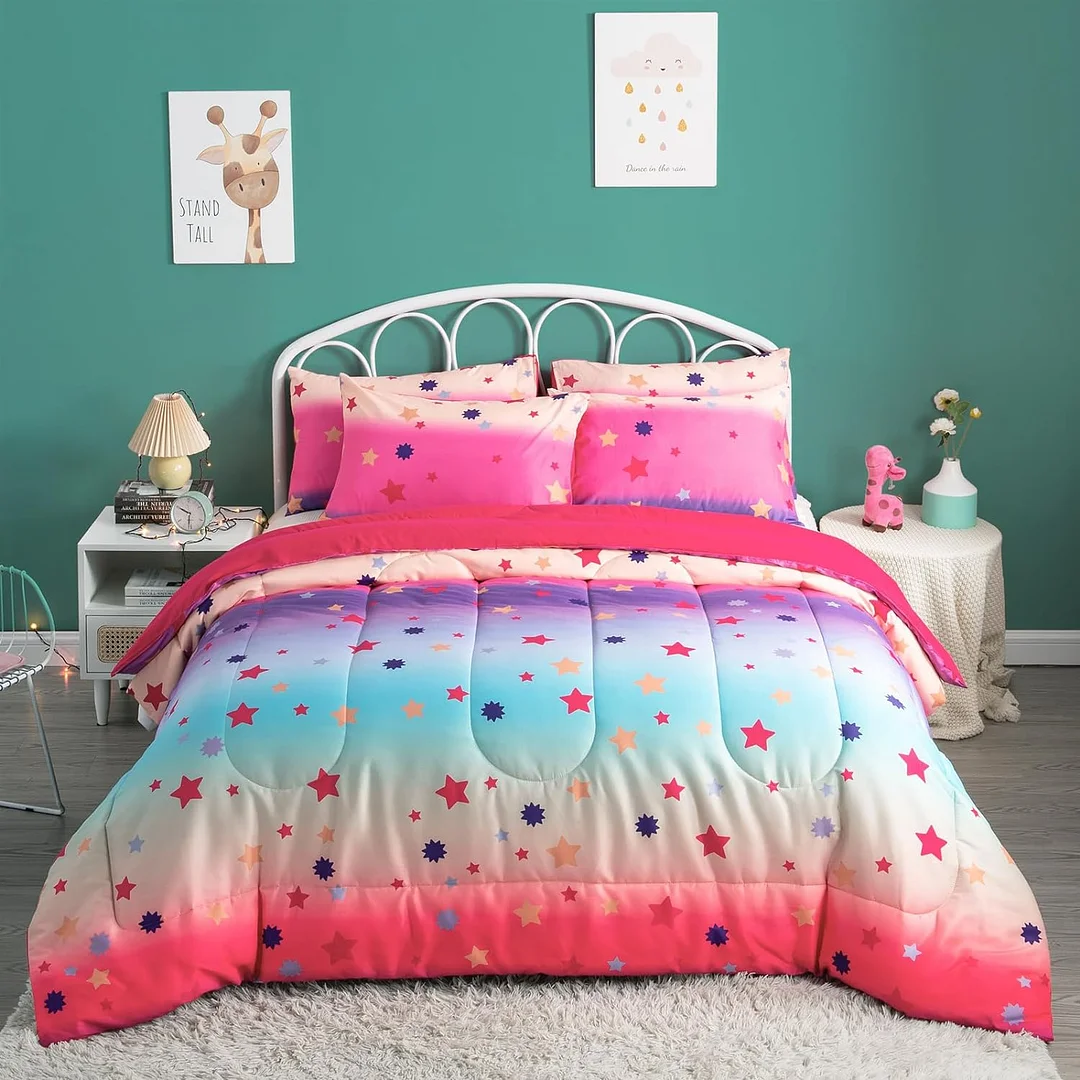 Qucover Comforter Sets for Girls Mermaid Tail Rainbow Scales Bedding Set 3 Pieces Queen Comforter with 2 Pillowcases for Kids, Teenagers