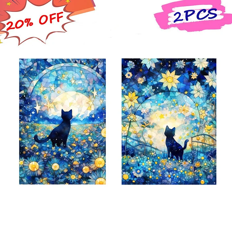 Starry Sky And Cat 30*40CM (Canvas) Full Round Drill Diamond Painting gbfke