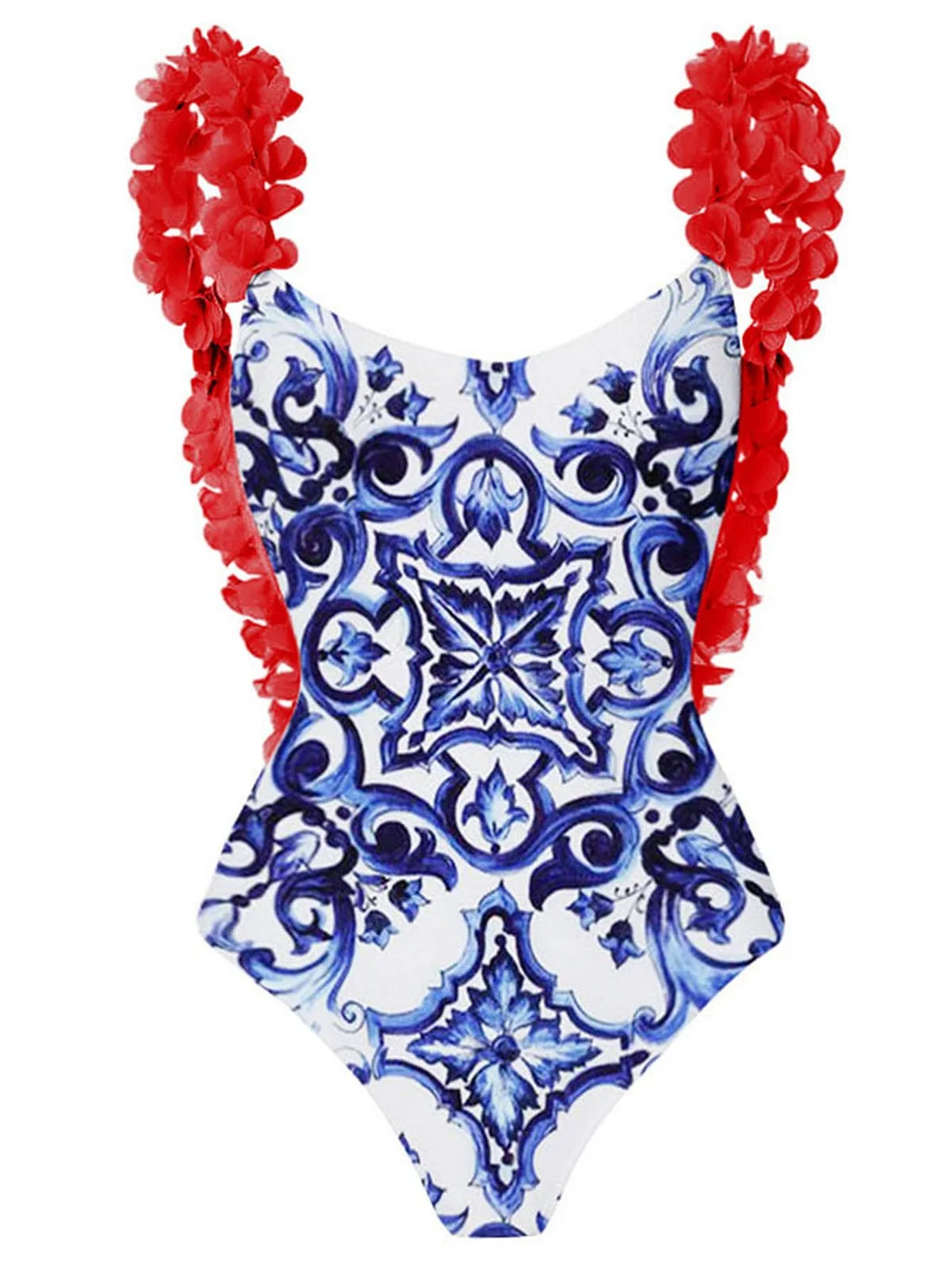 Open-Back Floral-Print Lace Swimsuit