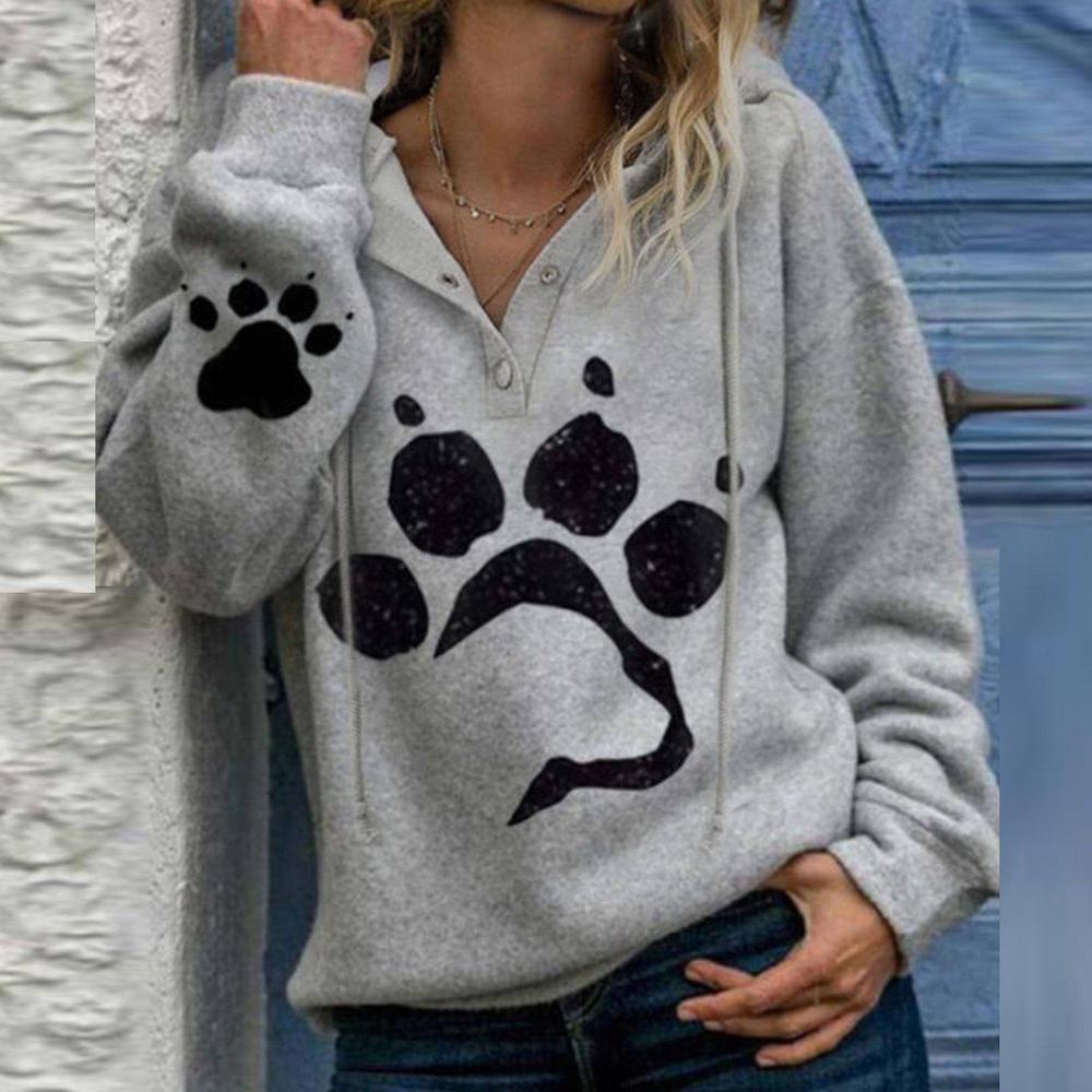  thdmladies Pet Love Cat or Dog Paw Print Buttoned Sweatshirt thedmladies
