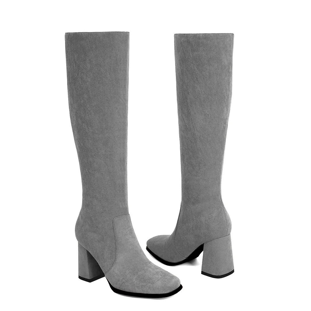 70mm Women's Knee Boots Block Chunky Heels Zipper Fashion Sexy Daily Matte Boot-MERUMOTE