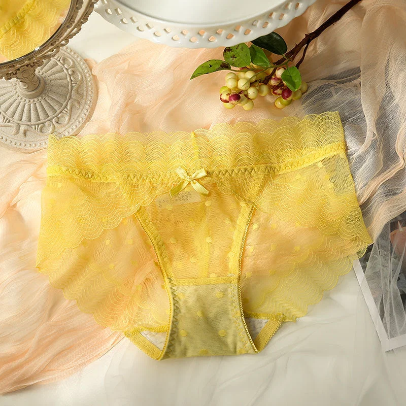 New Women Underwear Sexy Lace Panties Fashion Dot Transparent Briefs Girls Mesh Breathable Underpants Mid Waist Seamless Panties