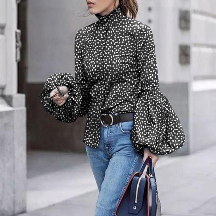 Party Long Latern Sleeve Shirts VONDA Elegant Women High Collar Blouses Fashion Retro Tops Casual Print Button Blusas S-5XL - BlackFridayBuys