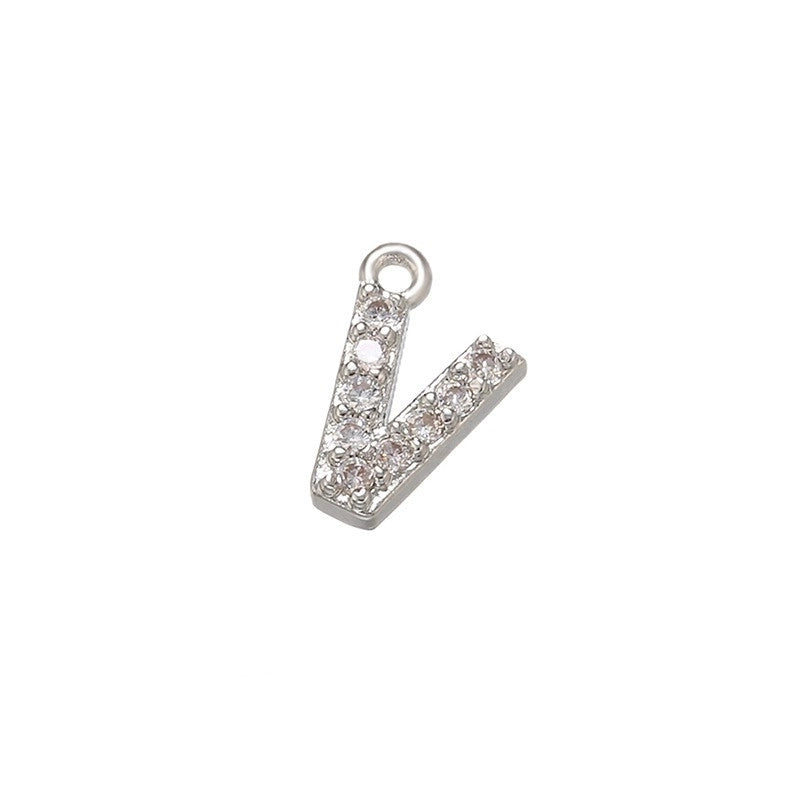1 Piece 925 Sterling Silver Zircon 22K Gold Plated Rhodium Plated Letter Pendant Charms