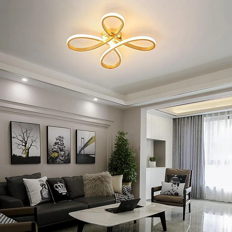 Linear Flower Shaped LED Gold Modern Ceiling Light Flush Mount Lighting - Appledas