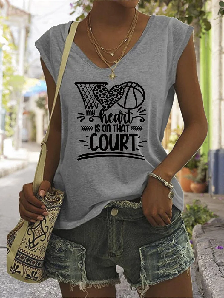 My heart is on that court V Neck T-shirt Tees-Annaletters