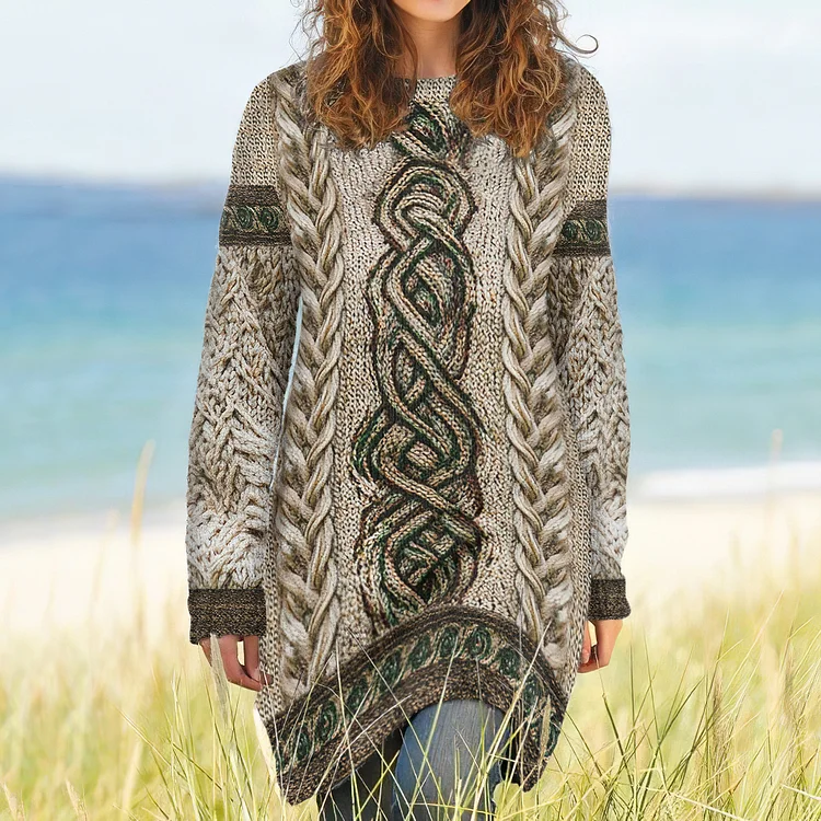 Utbros Women's Irish Celtic Knot Jacquard Sweater Dress