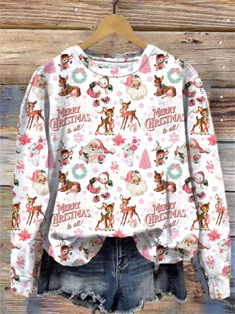 VChics Women's Vintage Christmas Print Sweatshirt