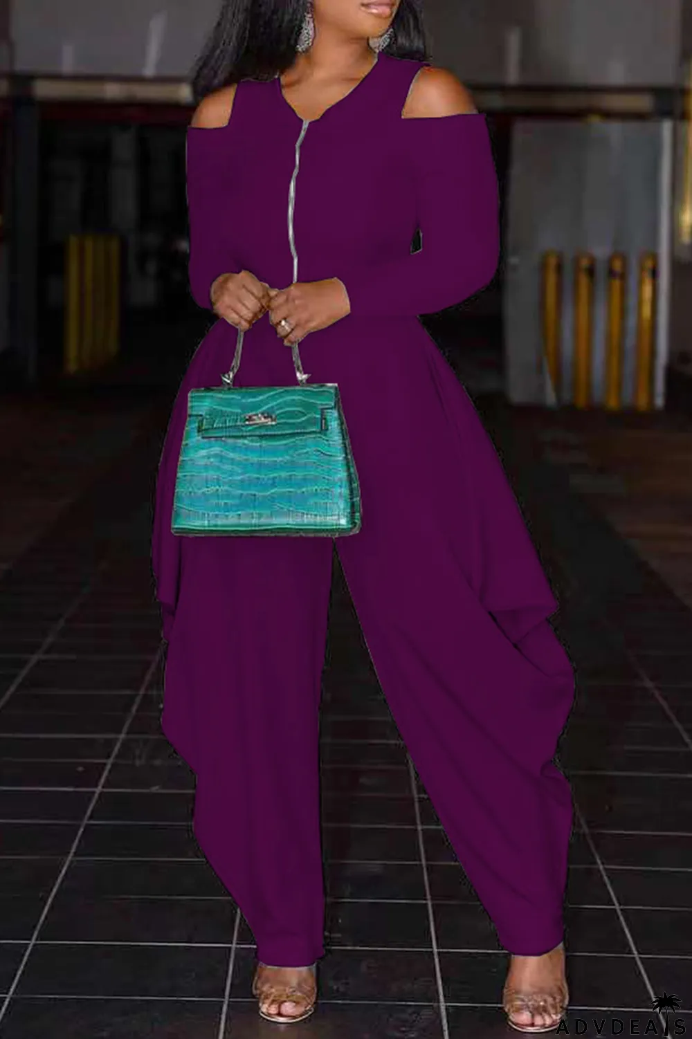 White Casual Solid Patchwork V Neck Loose Jumpsuits