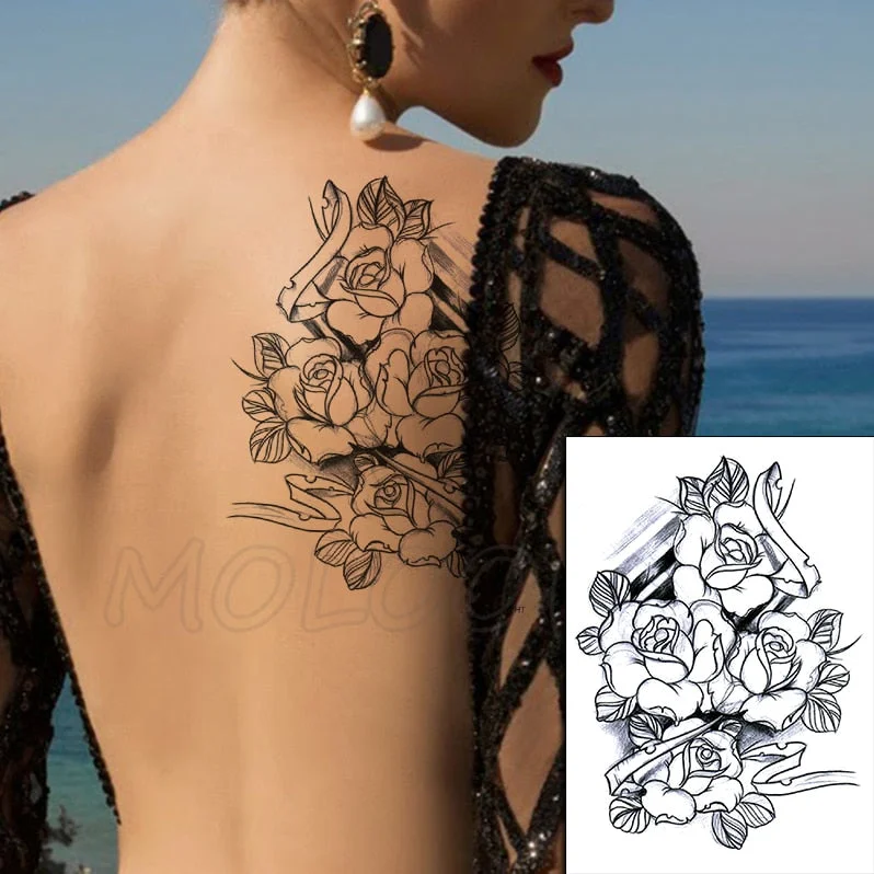 Temporary Tattoo Stickers Sexy Rose Heart-shaped Wreath Fake Tatto Waterproof Tatoo Back Leg Arm Belly Big Size for Women Girl