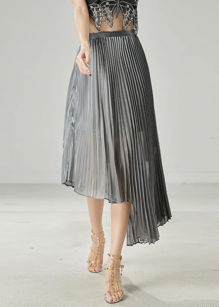 Architecture Print Pleated Satin Chiffon Skirt