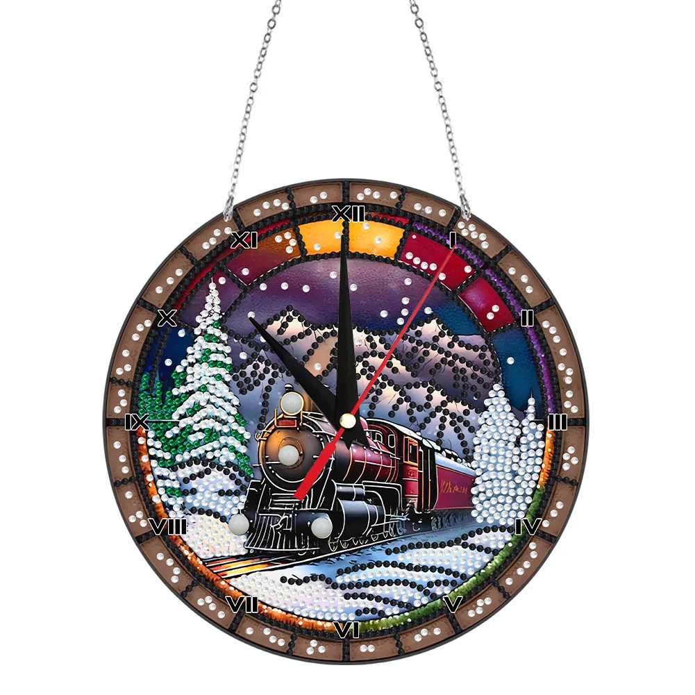 DIY Train Diamond Painting Clock Acrylic Sticky Mosaic Clock for Home Decor
