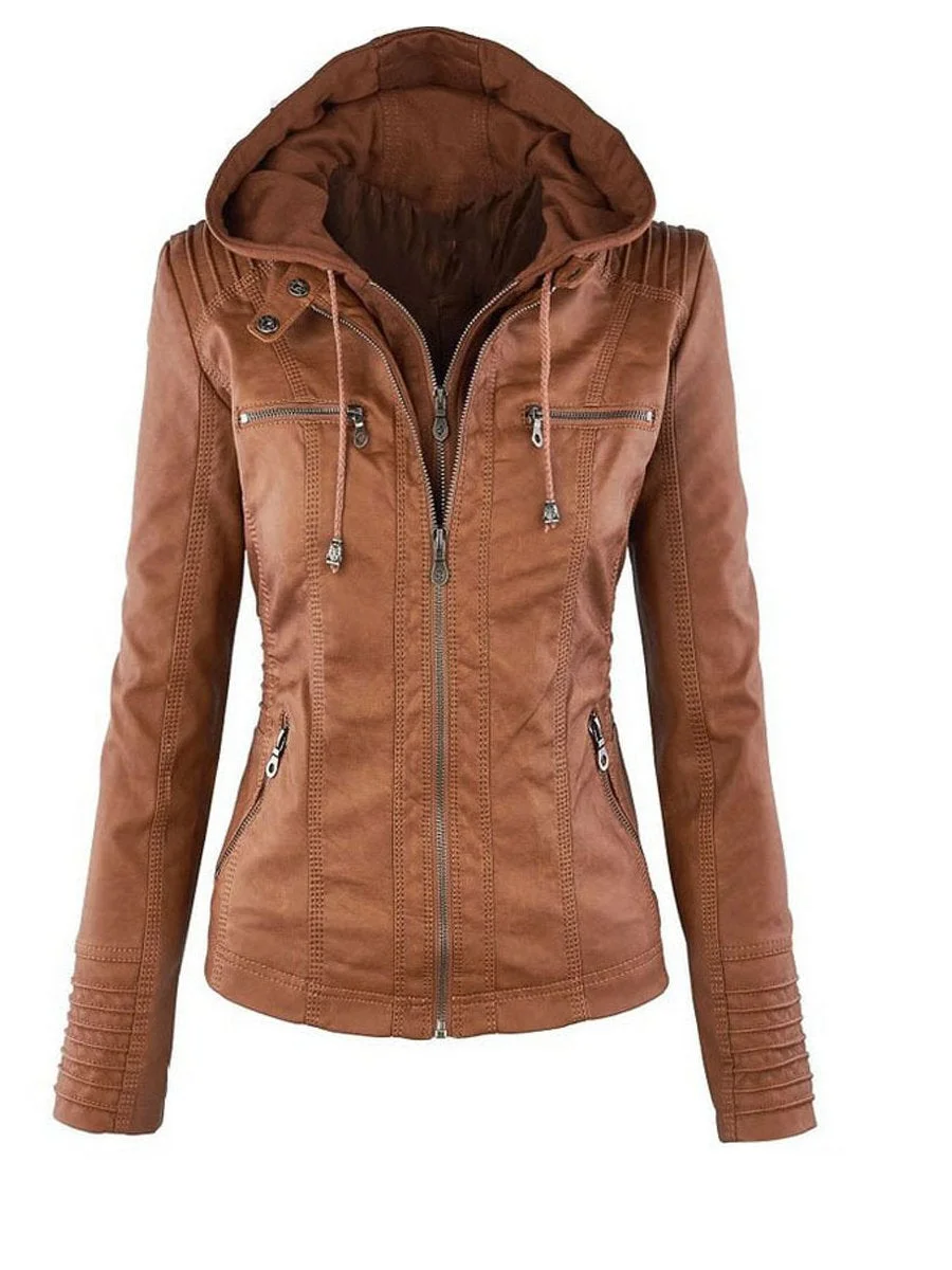 Fashion Removable Lapel Leather Jacket