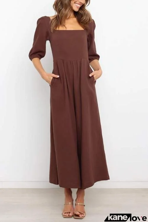 Square Neck Puff Half Sleeve Jumpsuits