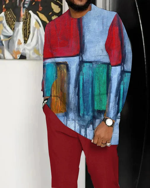 Men's Retro Geometric Art Pattern Walking Suit Long Sleeve Suit