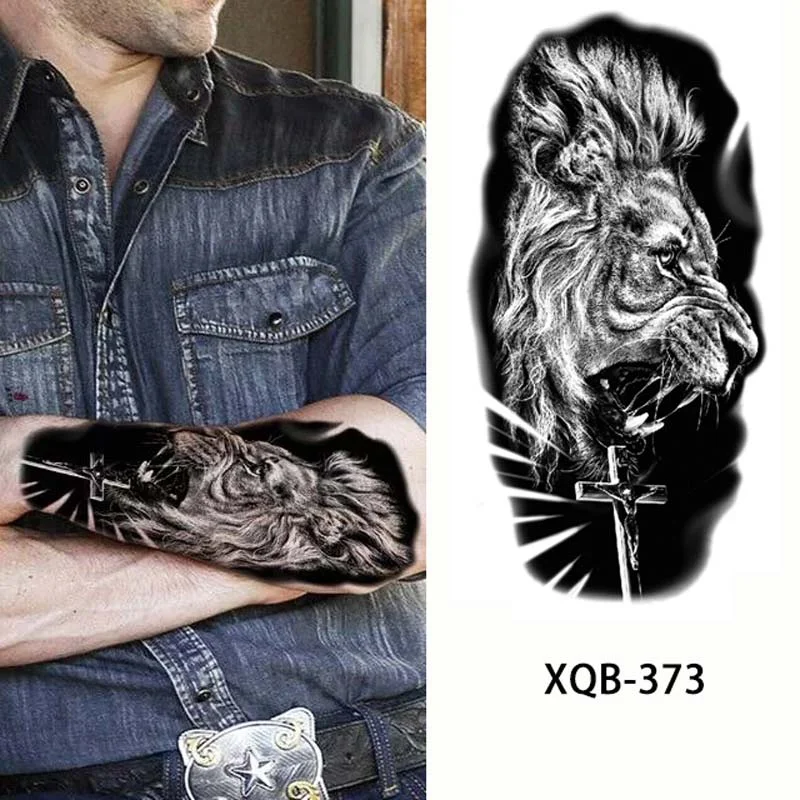 Sdrawing Forest Tattoo Sticker for Men Women Tiger Wolf Death Skull Temporary Tattoo Fake Henna Skeleton King Animal Tatoo Pattern