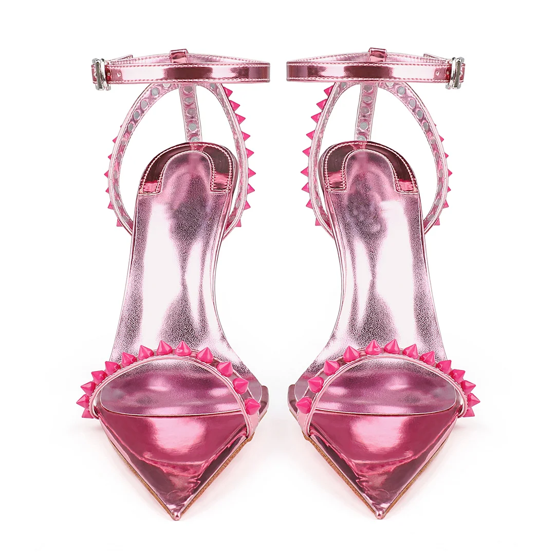 100mm Rivet Pointed Toe High Heels Red Bottom Party Stilettos High Heel-MERUMOTE