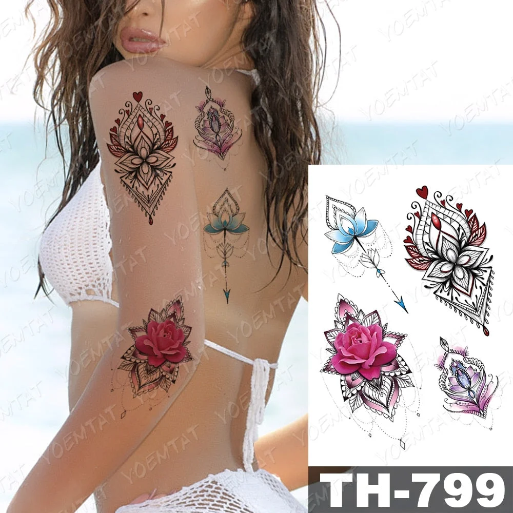 Waterproof Temporary Tattoo Stickers Fox Dragon Wolf Monster Old School Lotus Peony Flash Tatto Women Men Body Art Fake Tattoos