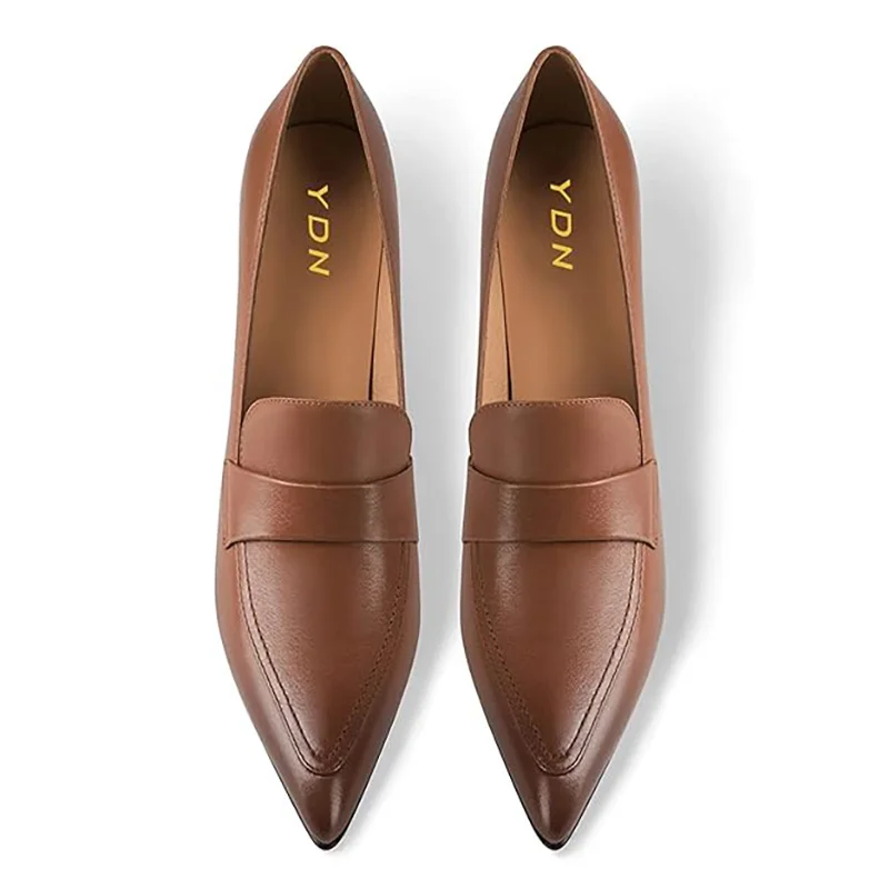 Brown Vegan Leather Pointed Toe Elegant Pumps with Stiletto Heels