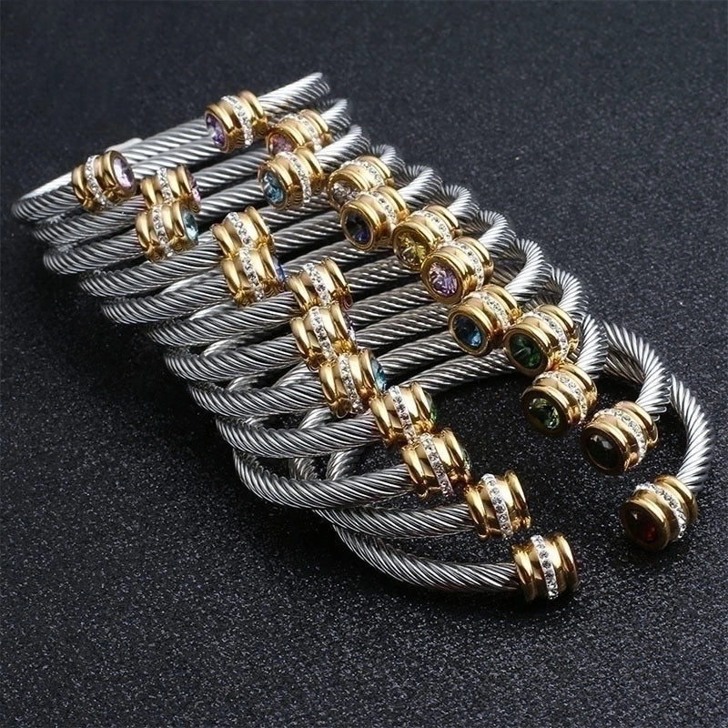Titanium Steel Bracelet Colorful Diamond Twist Bangle Jewelry