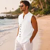 Men's Linen Sleeveless Vest, Casual Button Front Beach Shirt, Summer Vacation Top by Inlyline