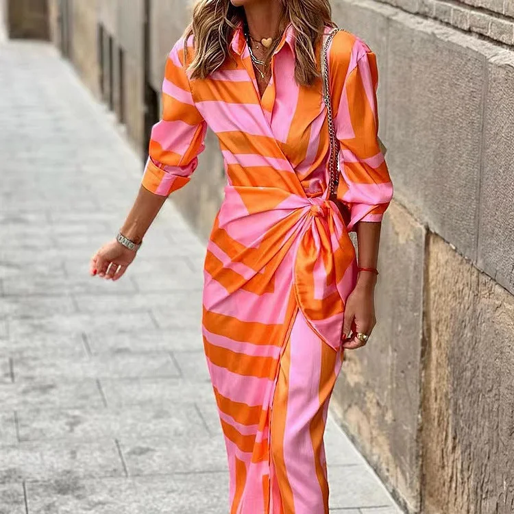 Women Exotic Dresses Midi Striped Dress