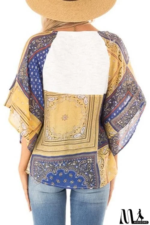 MidiSono - Paisley Bat Sleeve Knot Loose Blouse