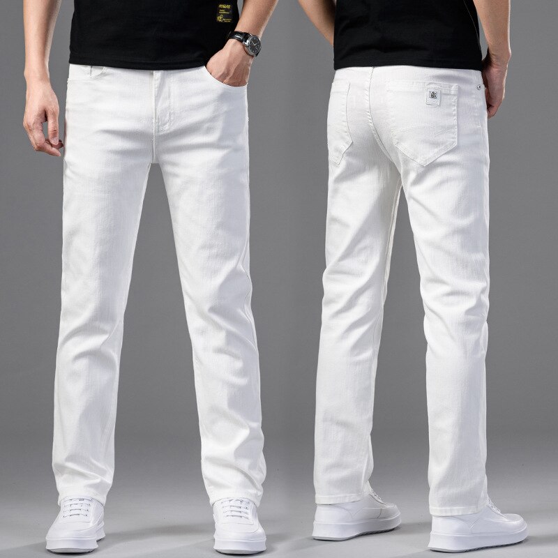 Brand Jeans Chinos Men Stretch Business Trousers Fit Skinny Denim Casual Clothes Pants Men Jeans New Male For Slim Fashion White