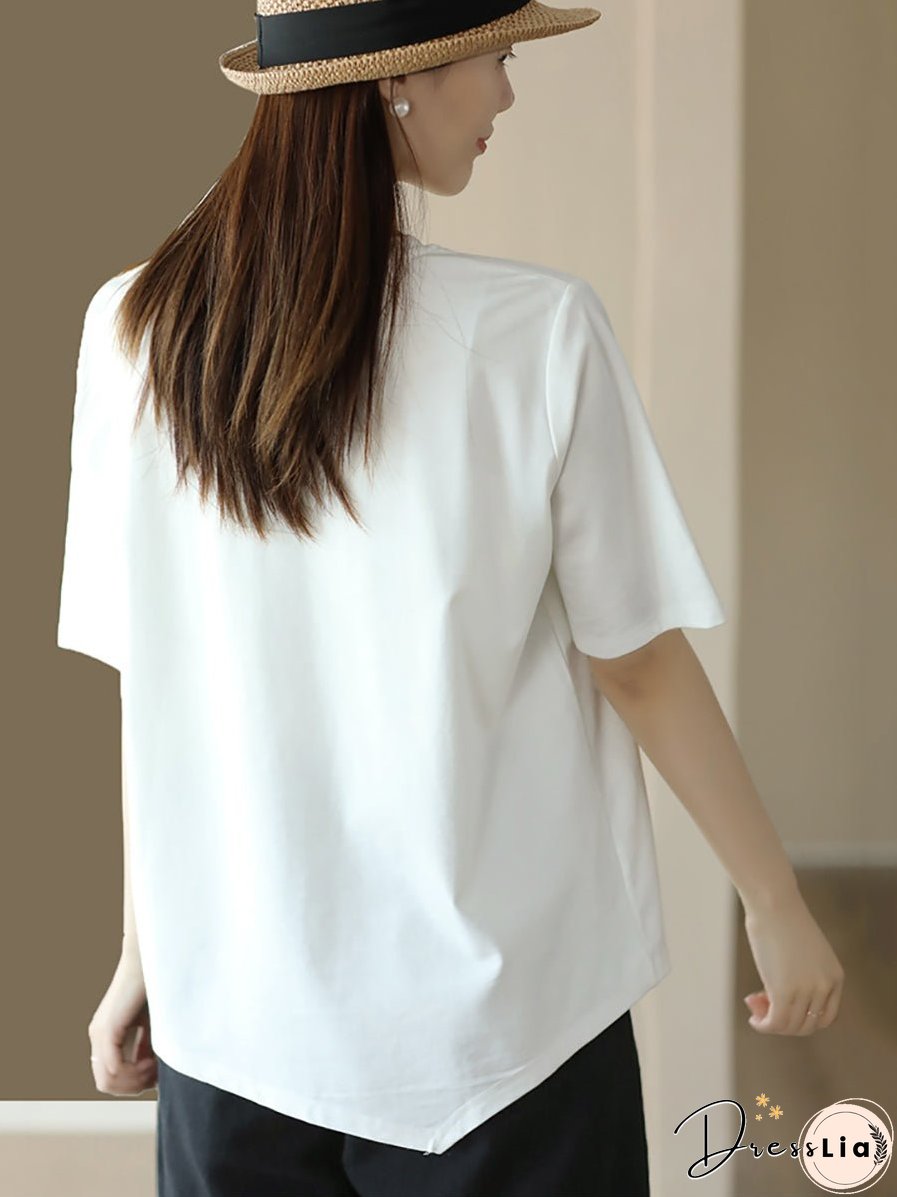 Women Casual Irregular Adjustable Hem Solid Summer Tops