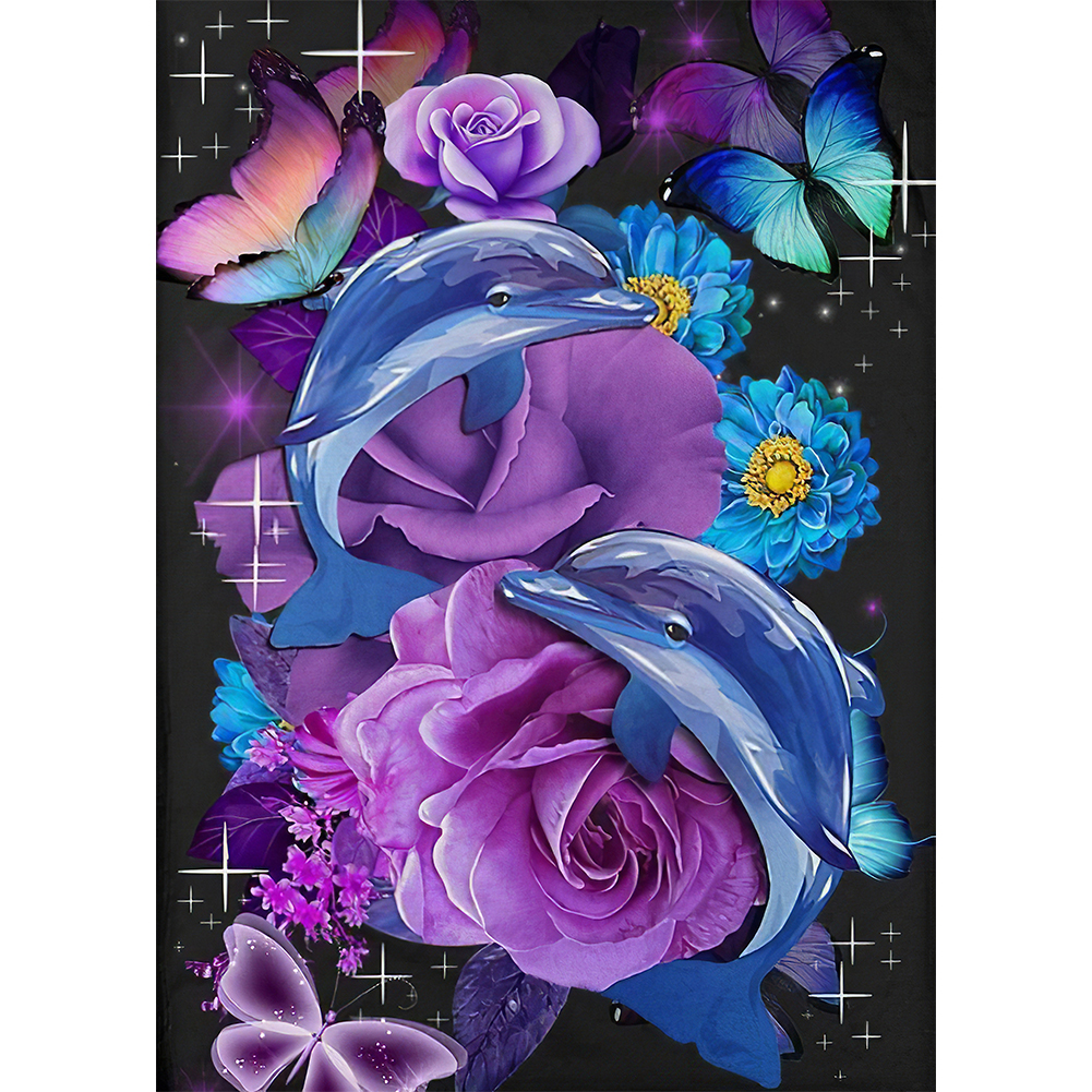 

Dolphin Flowers - Round Drill Diamond Painting - 30*40CM, 501 Original