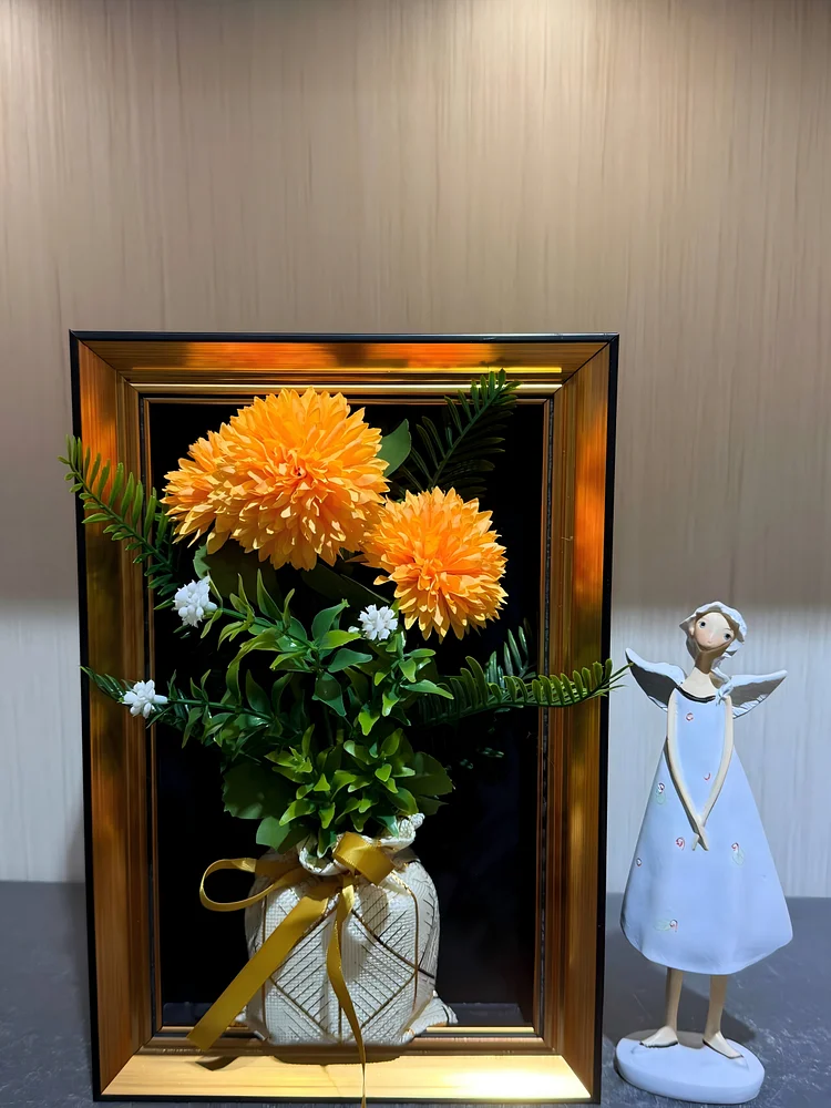 Lifelike & Eco-Friendly Artificial Orange Mum Framed Botanical Display 🌼(Size 7.8*11.8 in)