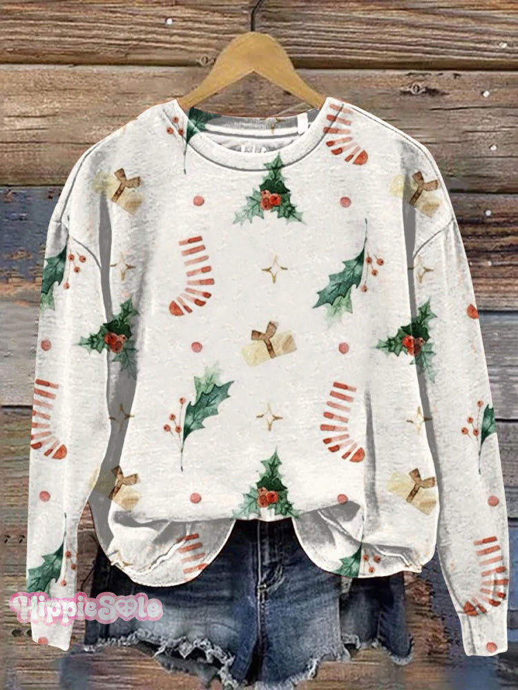 Christmas Pattern Art Print Casual Sweatshirt White / S