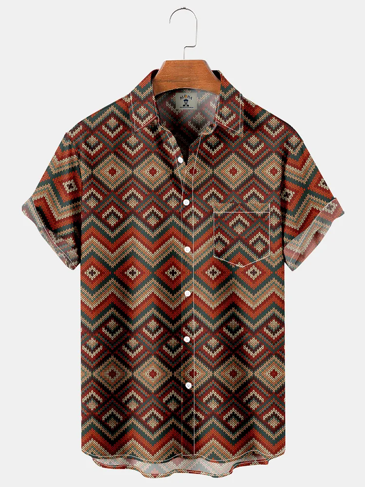 Ethnic Vintage Western Pocket Short Sleeve Shirt